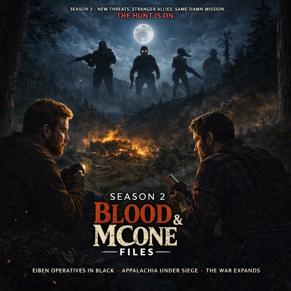 Season 2 teaser artwork showing EIBEN pressure around Chandler and John